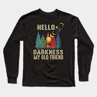 Retro Hello Darkness My Old Friend Solar Eclipse April 08 2024, Solar Eclipse 2024 Long Sleeve T-Shirt